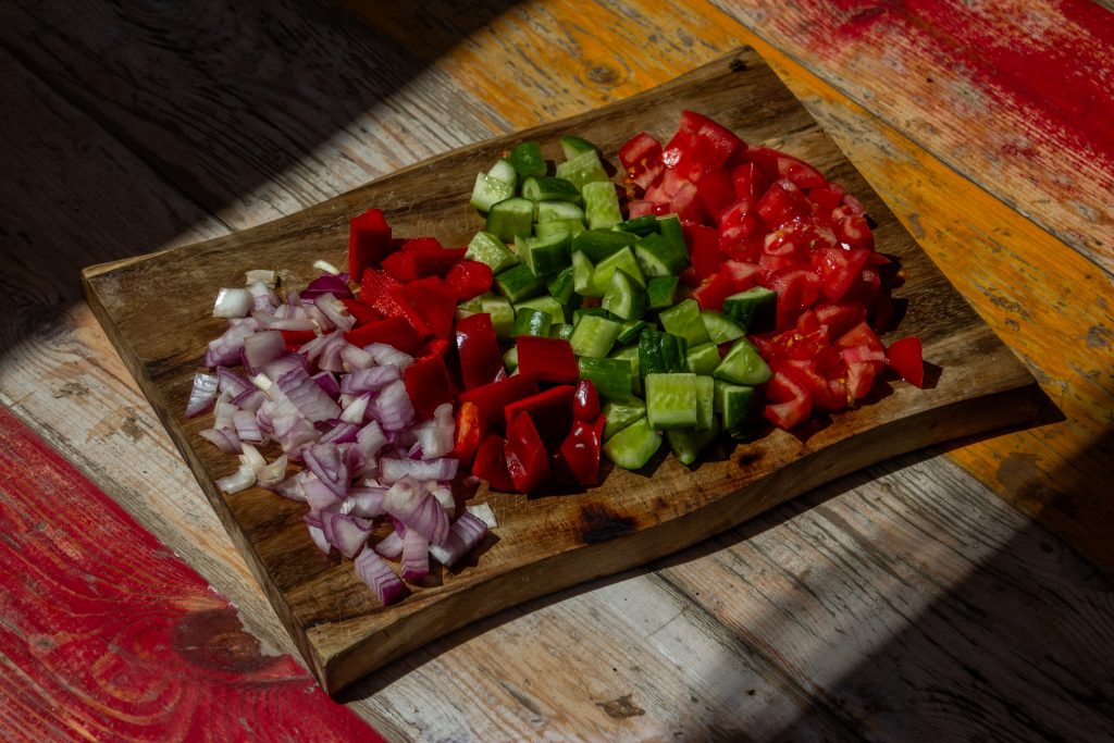 Chopped vegetables ona chopping board